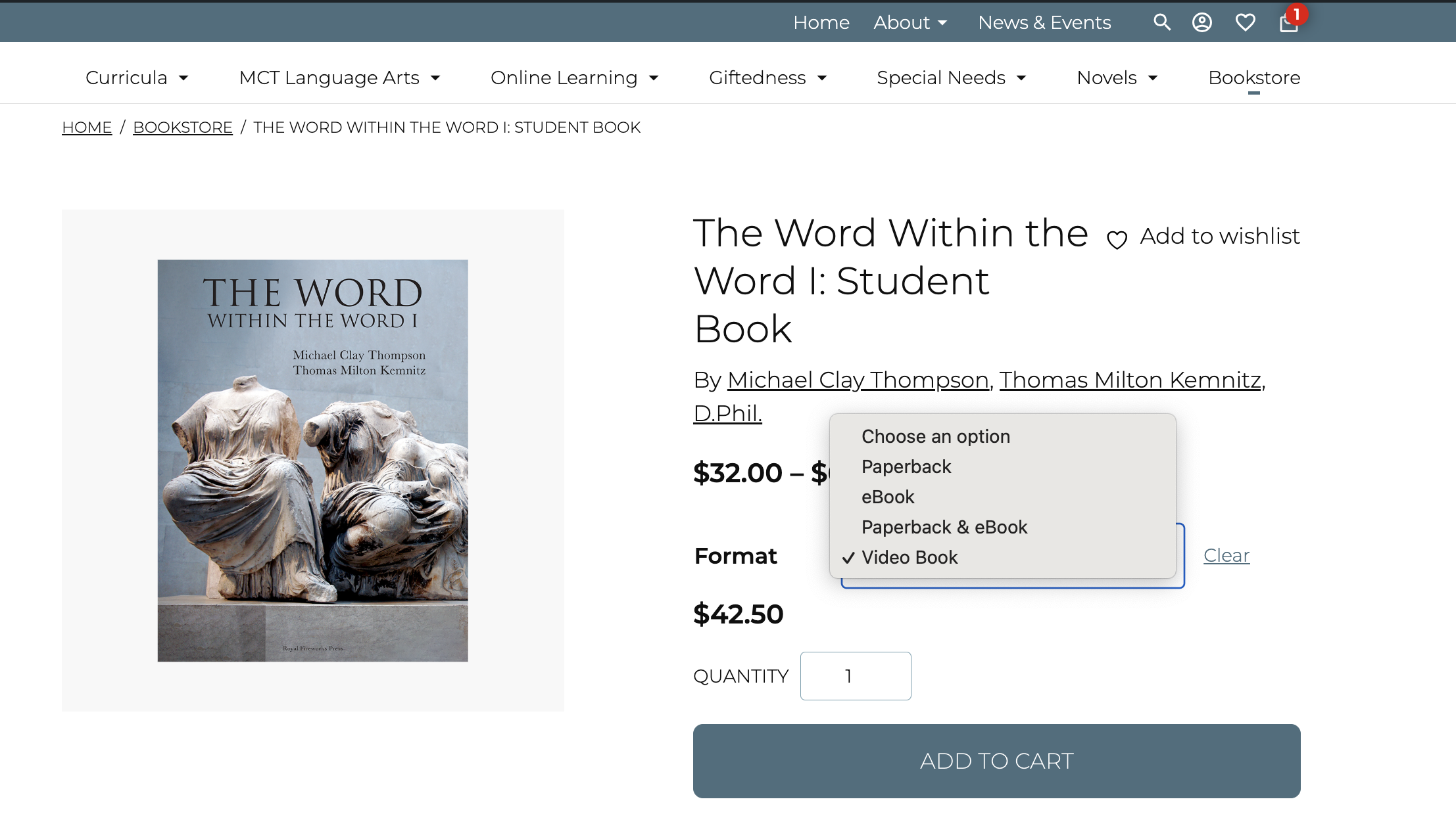 Screen shot of purchase page for videobooks